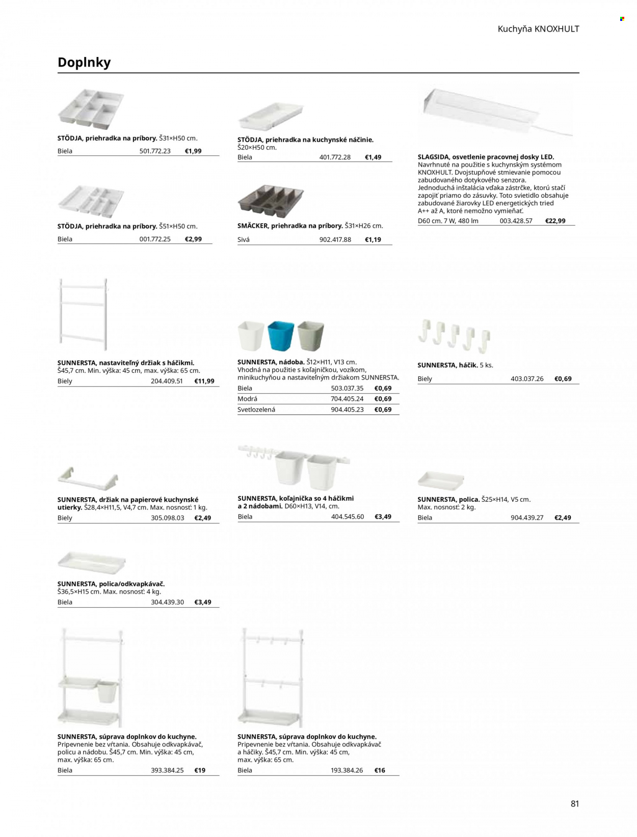 Leták IKEA - Produkty v akcii - odkvapkávač, nádoba, háčik, polica, svietidlo. Strana 81.
