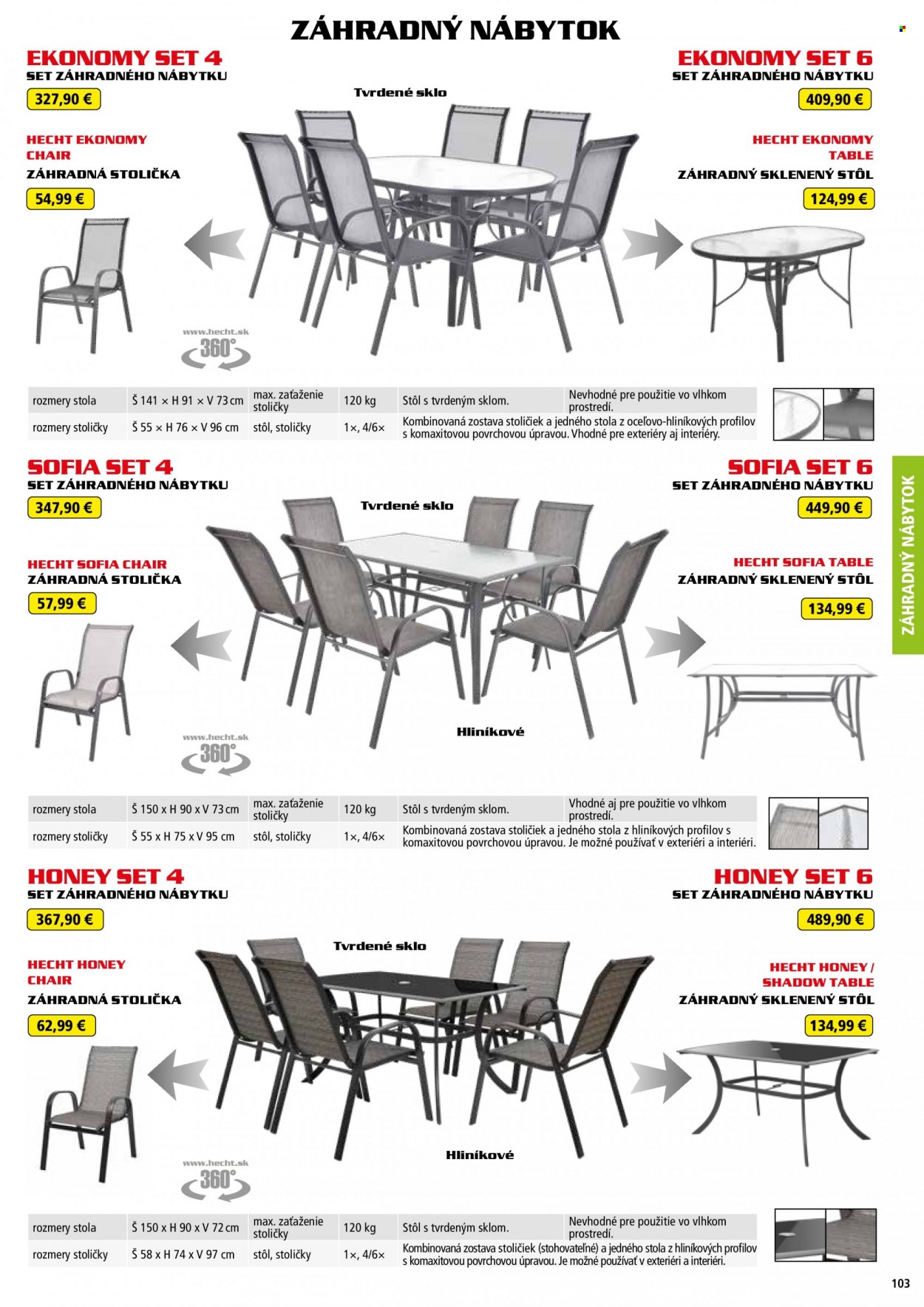 Leták Hecht - 1.6.2022 - 28.2.2023 - Produkty v akcii - Hecht, zahradný nábytok, stôl, záhradný stôl, stolička, záhradná stolička. Strana 103.