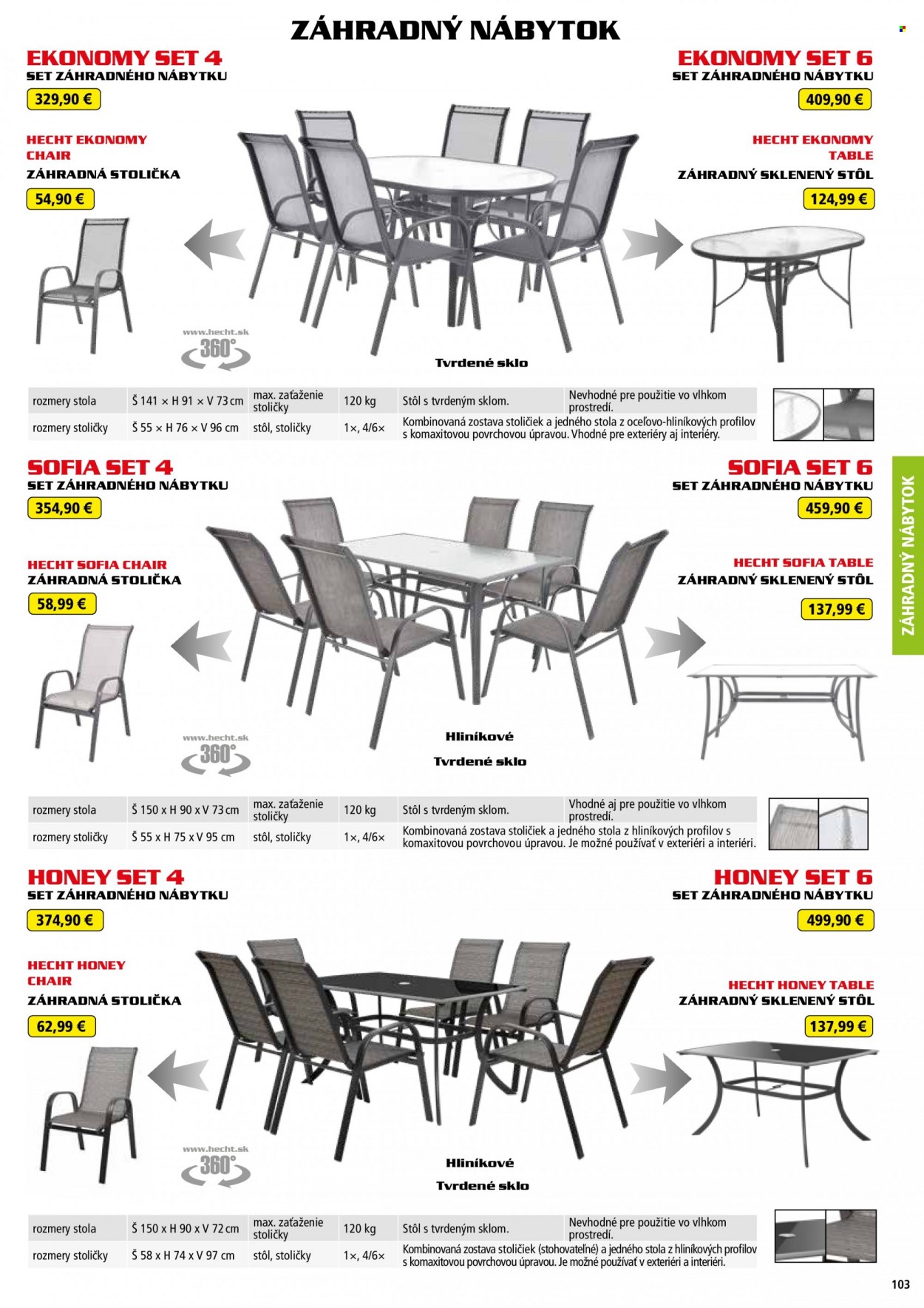 Leták Hecht - 14.8.2022 - 28.2.2023 - Produkty v akcii - Hecht, zahradný nábytok, stôl, záhradný stôl, stolička, záhradná stolička. Strana 103.