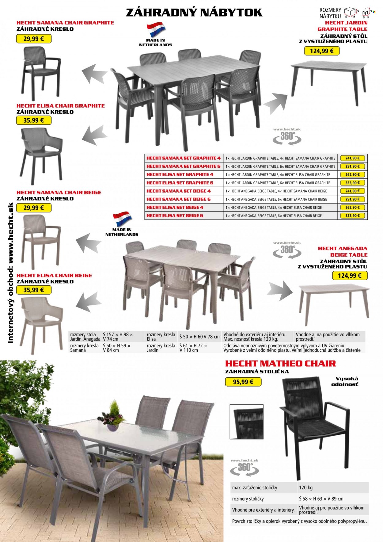 Leták Hecht - 14.8.2022 - 28.2.2023 - Produkty v akcii - Hecht, zahradný nábytok, stôl, záhradný stôl, stolička, kreslo, záhradná stolička, záhradné kreslo. Strana 106.