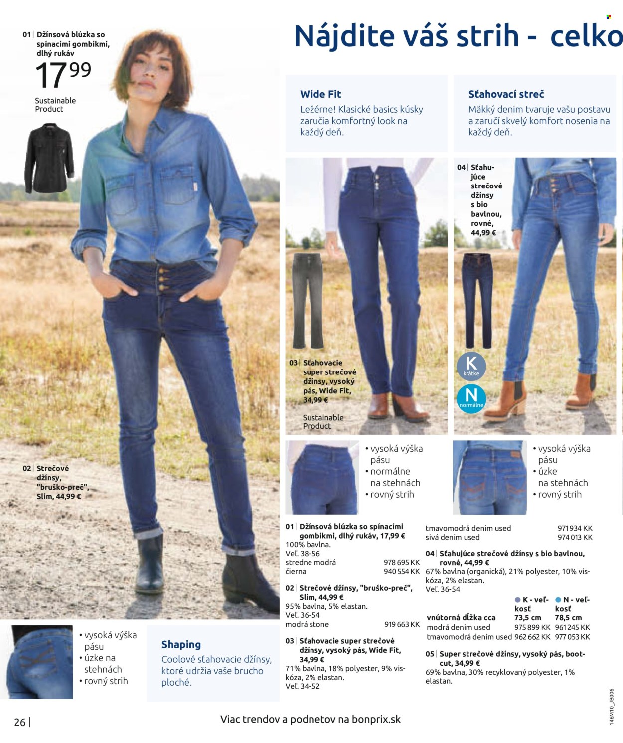 Leták Bonprix - 24.10.2022 - 24.4.2023 - Produkty v akcii - džínsy, strečové džínsy, nohavice, blúzka. Strana 28.