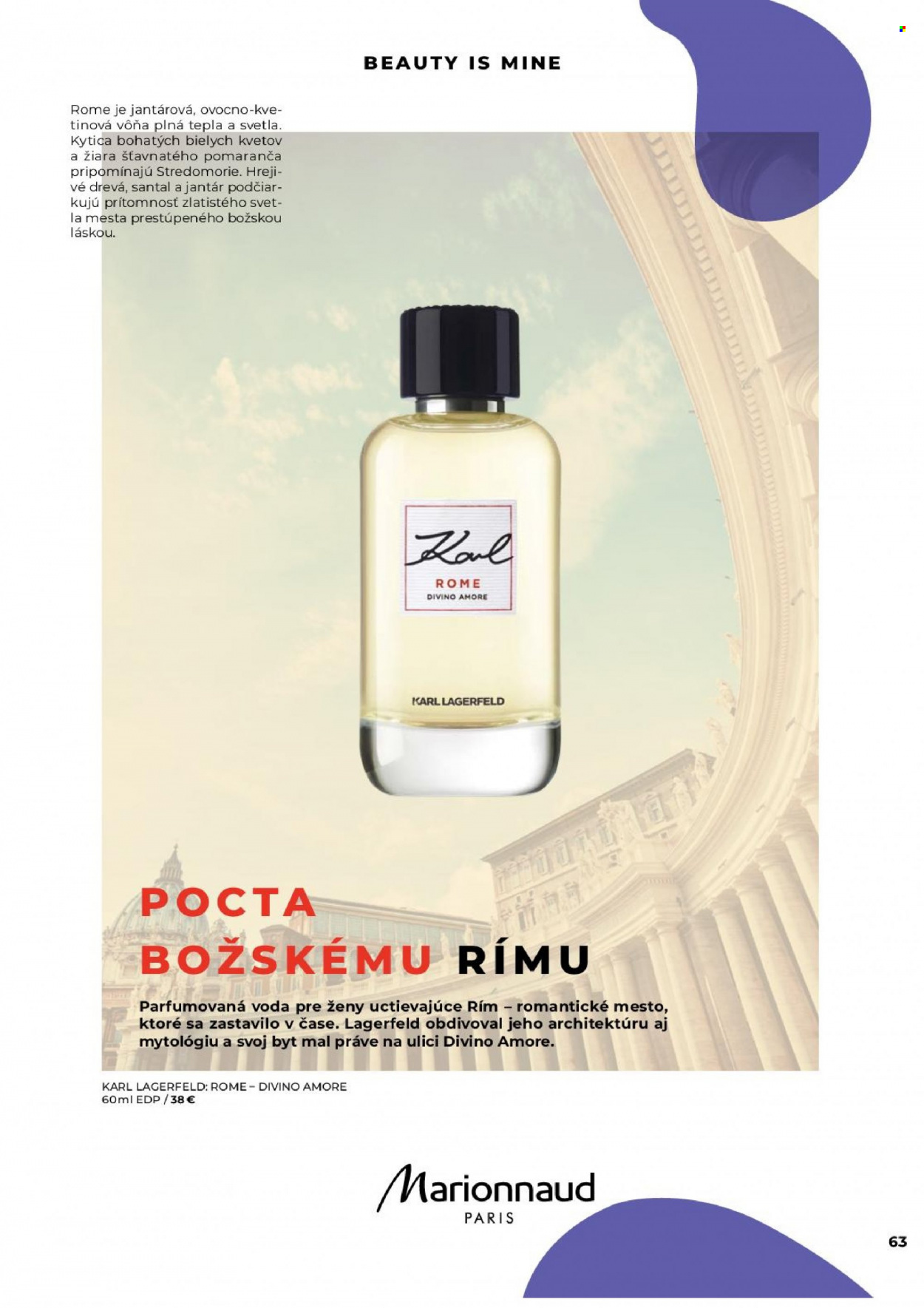 Leták Marionnaud - Produkty v akcii - parfum, vôňa, parfumová voda, Karl Lagerfeld. Strana 63.