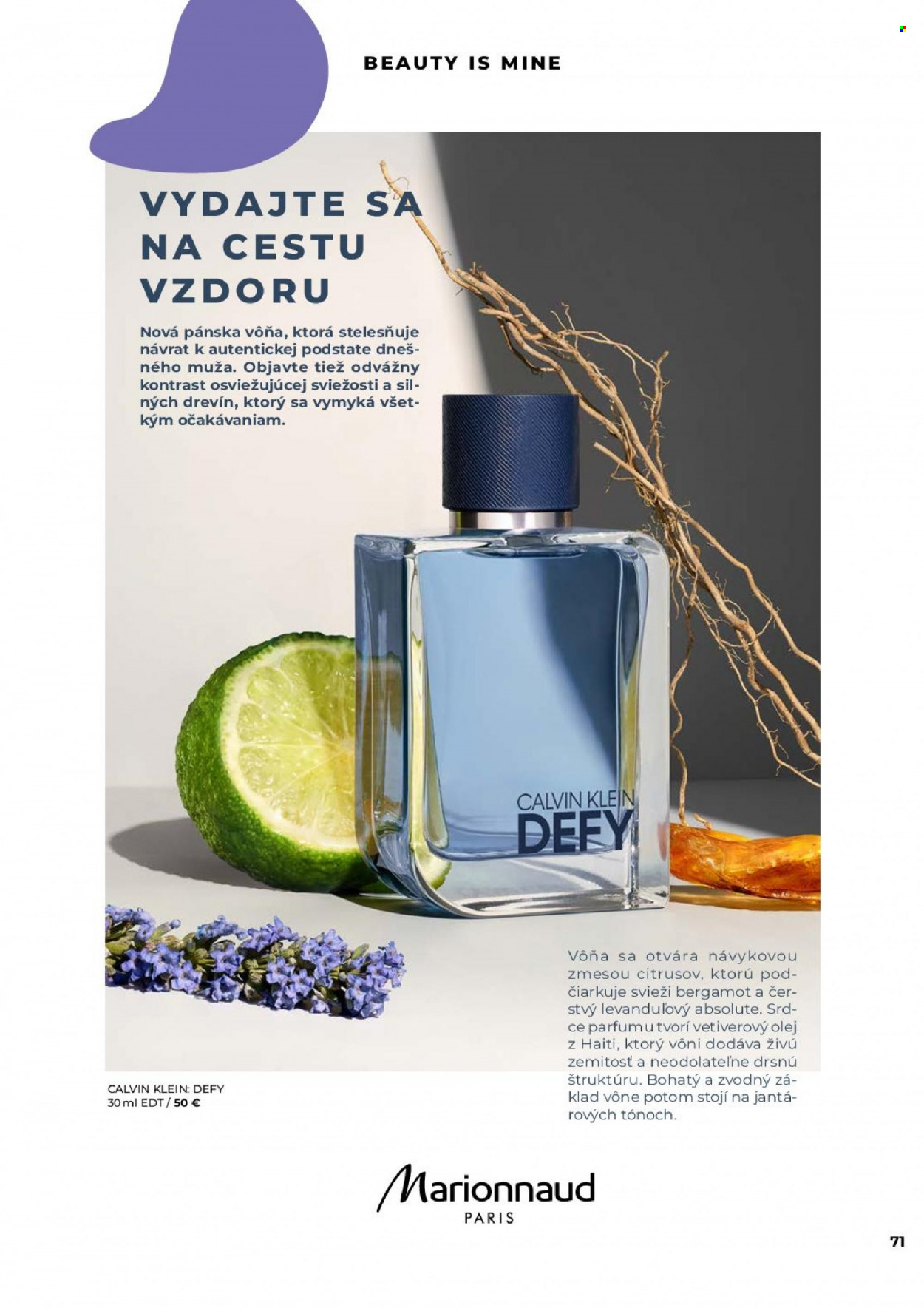 Leták Marionnaud - Produkty v akcii - Calvin Klein, toaletná voda, vôňa. Strana 71.
