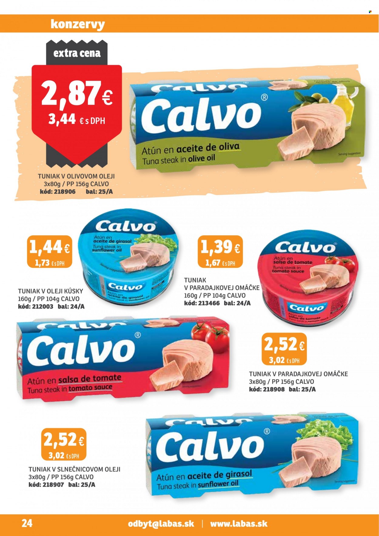 Leták Labaš - 18.11.2022 - 1.12.2022 - Produkty v akcii - tuniak, Calvo, tuniak v konzerve, salsa. Strana 24.
