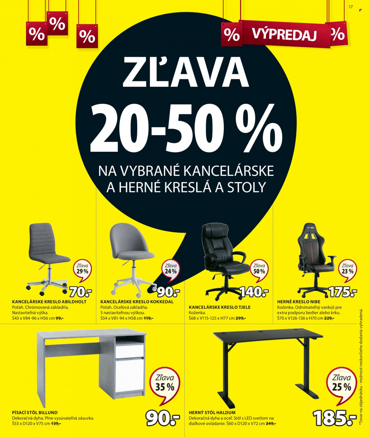 Leták JYSK - 25.12.2022 - 31.1.2023 - Produkty v akcii - kancelárske kreslo, kreslo, herné kreslo, písací stôl, stôl, herný stôl. Strana 17.