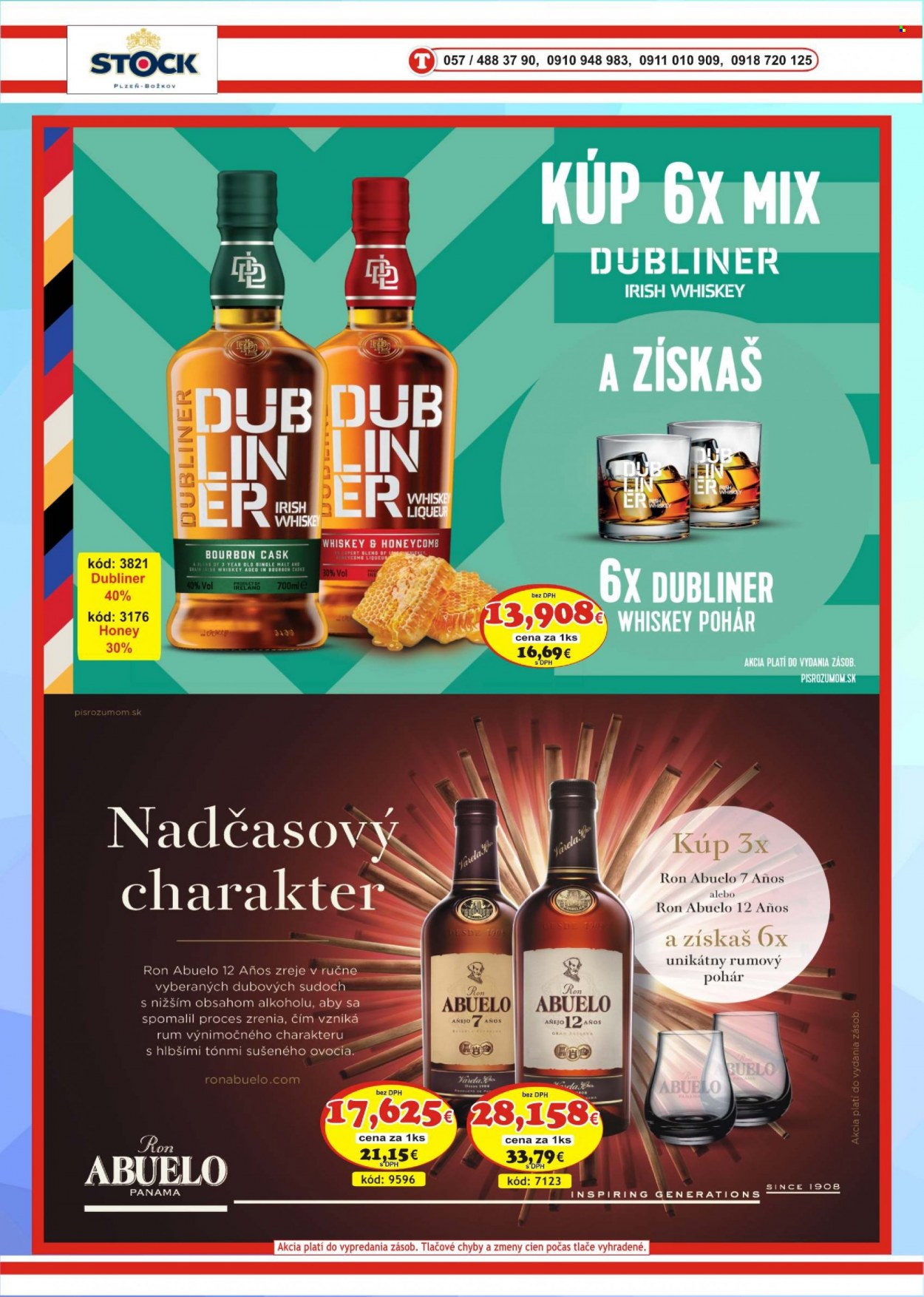 Leták DMJ market - Produkty v akcii - alkohol, Pilsner Urquell, rum, whisky, Božkov, Cien. Strana 36.