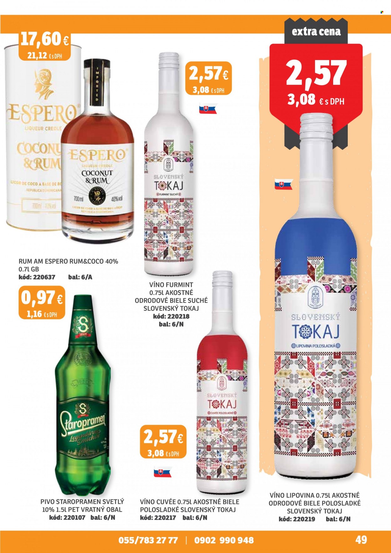 Leták Labaš - 10.3.2023 - 23.3.2023 - Produkty v akcii - Slovenský Tokaj, víno, tokajské víno, alkohol, Cuvée, Staropramen, pivo, Espero. Strana 49.