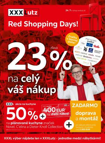 Leták XXXLutz - Red Shopping Days - zľava 23 % na celý váš nákup
