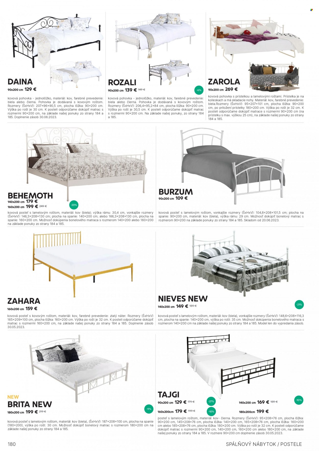 thumbnail - Leták Kondela - Produkty v akcii - Brita, pohovka, posteľ, jednolôžko, kovová posteľ. Strana 180.
