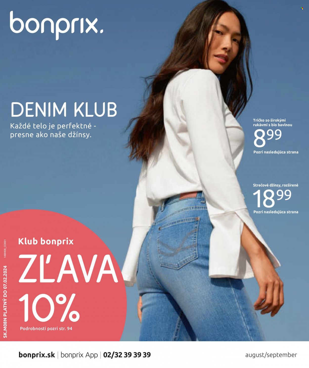 thumbnail - Leták Bonprix - 10.8.2023 - 7.2.2024 - Produkty v akcii - džínsy, strečové džínsy, nohavice, tričko. Strana 1.
