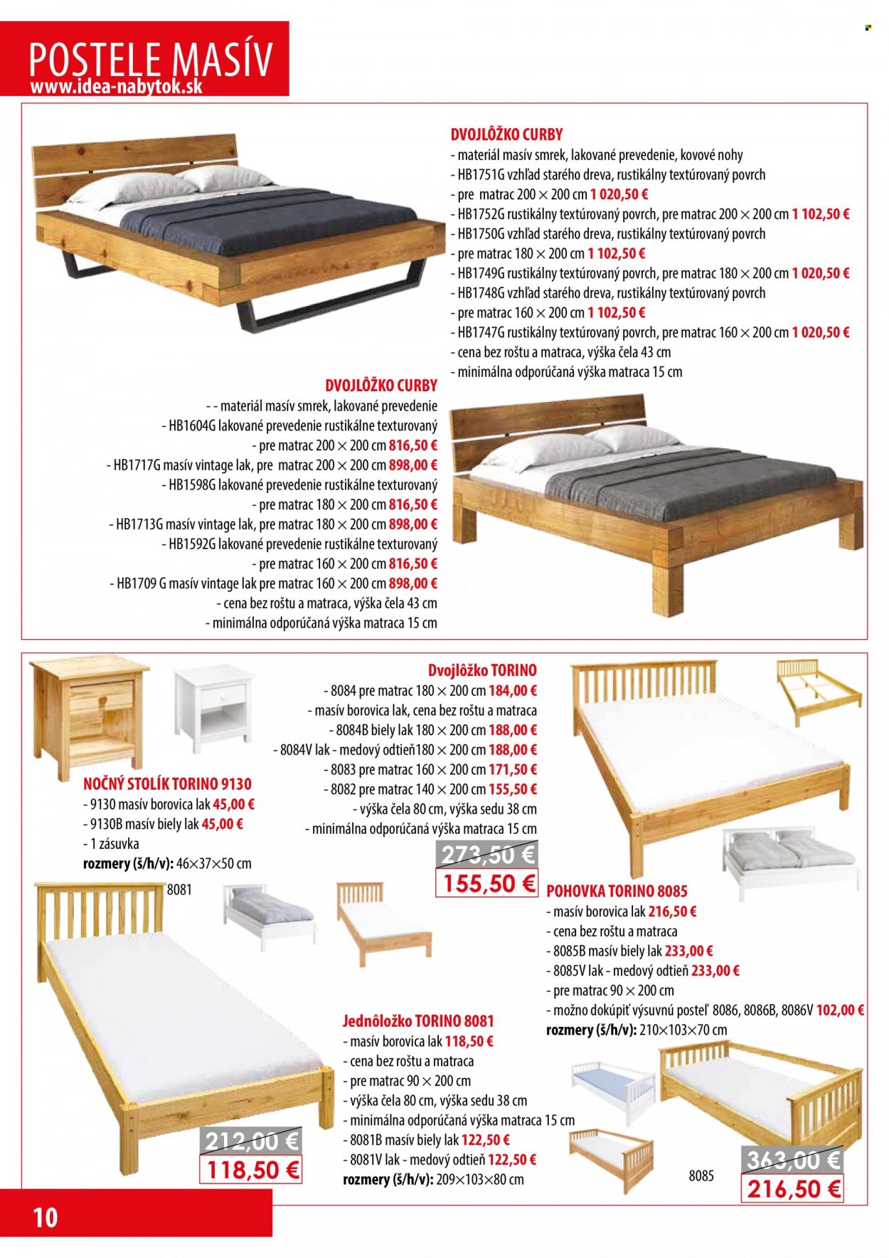 thumbnail - Leták IDEA nábytok - Produkty v akcii - pohovka, stolík, dvojlôžko, posteľ, jednolôžko, nočný stolík. Strana 10.