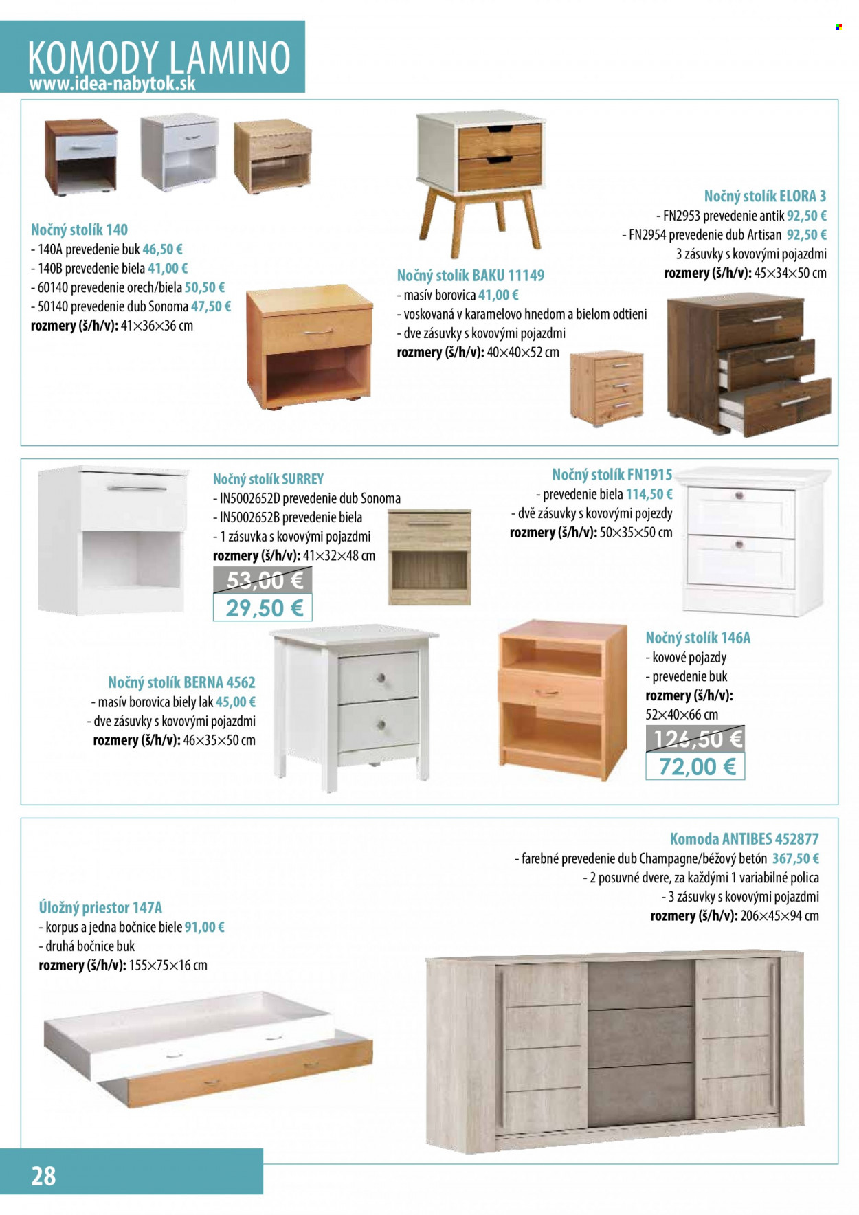 thumbnail - Leták IDEA nábytok - Produkty v akcii - stolík, komoda, nočný stolík. Strana 28.