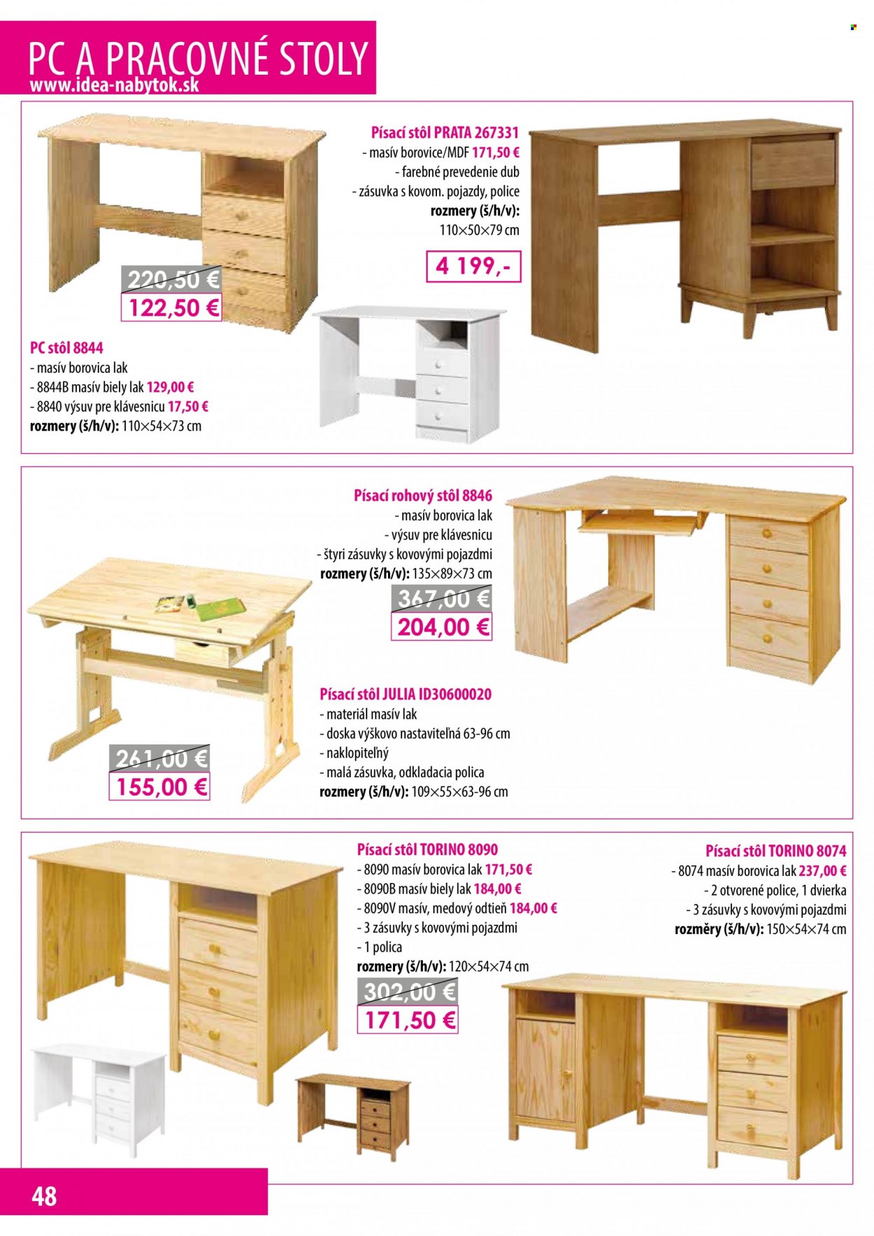 thumbnail - Leták IDEA nábytok - Produkty v akcii - stôl, pc stôl, písací stôl. Strana 48.