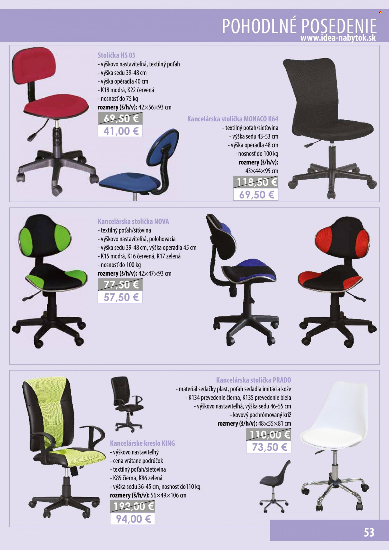 thumbnail - Leták IDEA nábytok - Produkty v akcii - stolička, kreslo, kancelárska stolička, kancelárske kreslo. Strana 53.