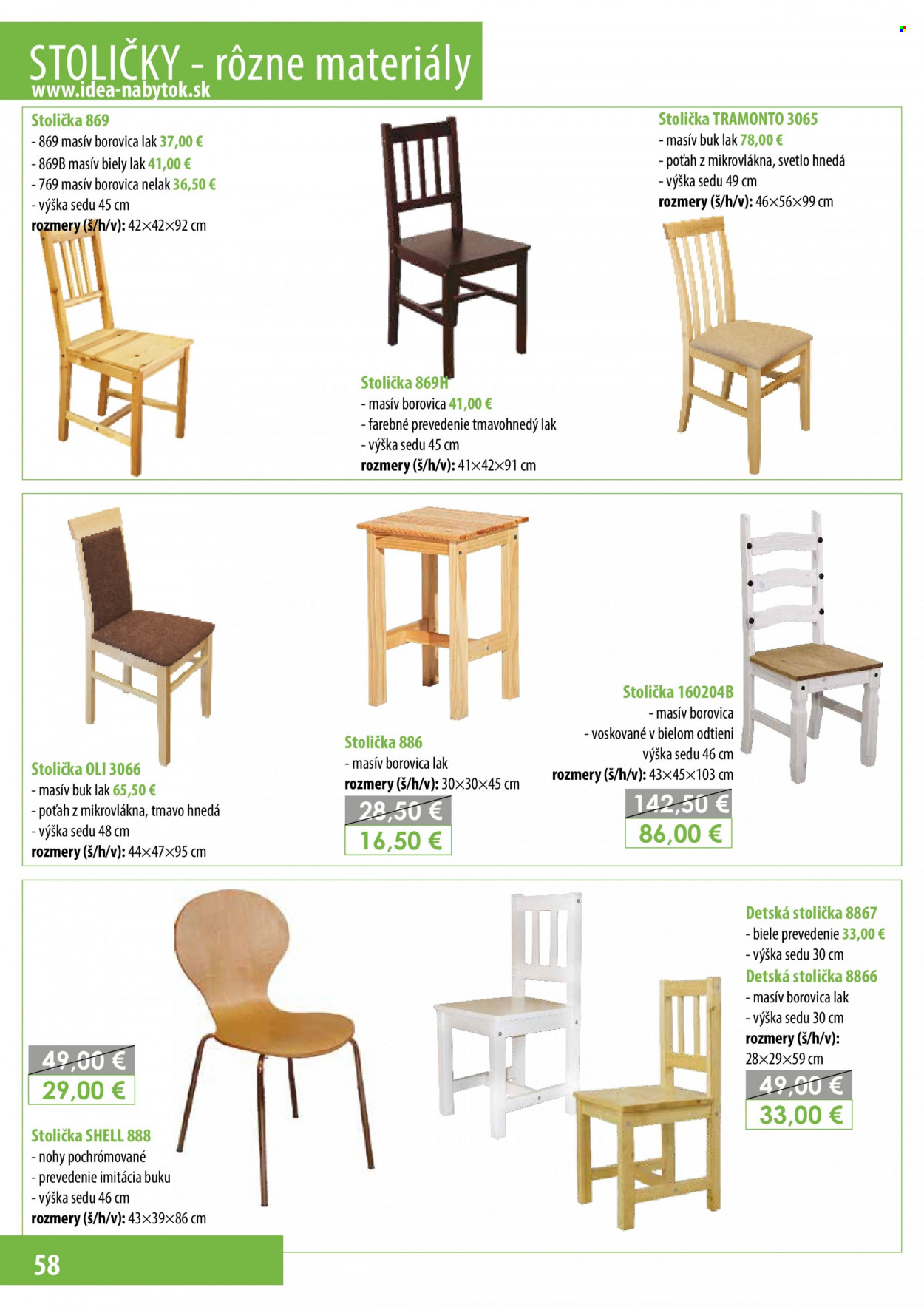 thumbnail - Leták IDEA nábytok - Produkty v akcii - stolička, detská stolička. Strana 58.