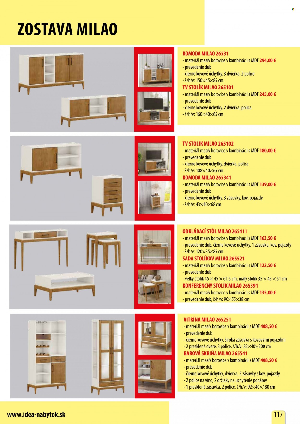thumbnail - Leták IDEA nábytok - Produkty v akcii - stôl, vitrína, konferenčný stolík, tv stolík, stolík, komoda, skriňa. Strana 117.