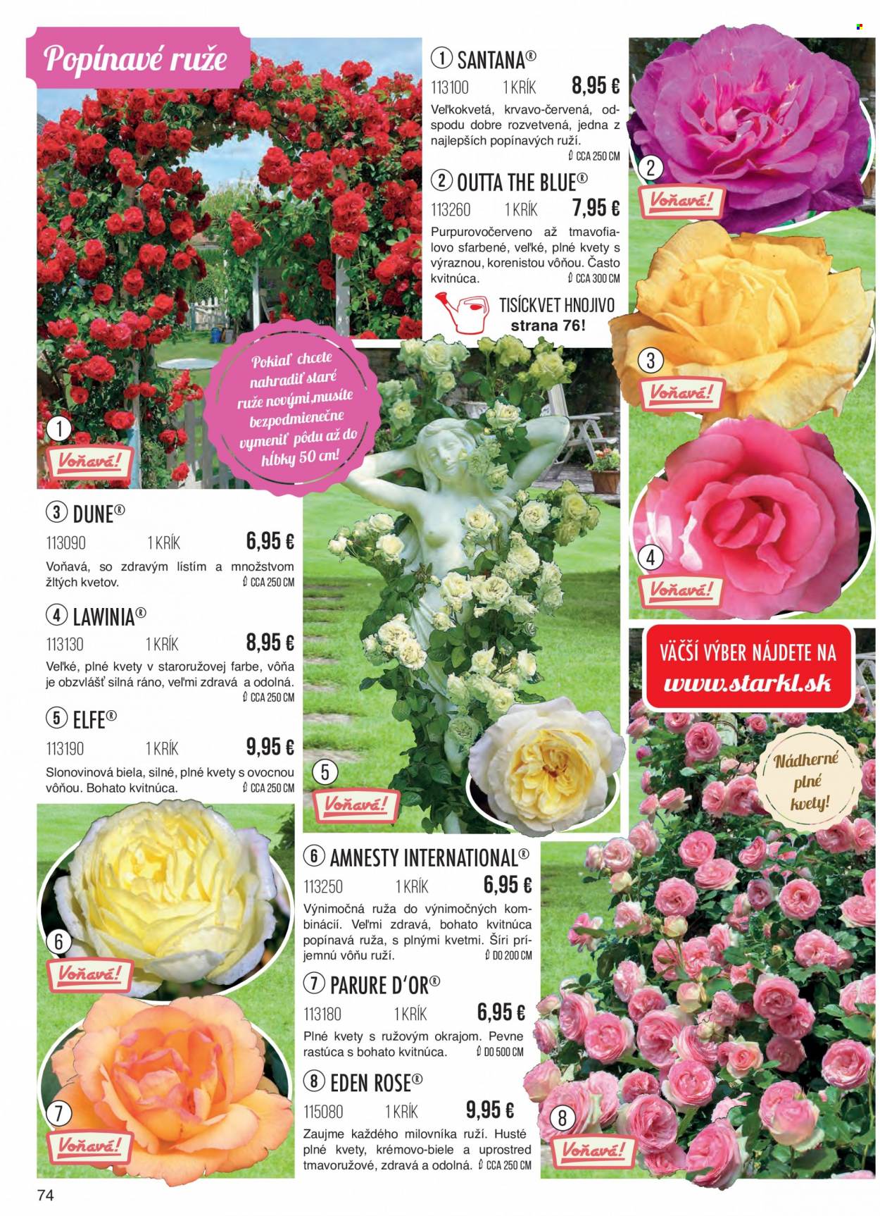 Leták Starkl - Produkty v akcii - hnojivo, ruža, kvetinová dekorácia. Strana 74.