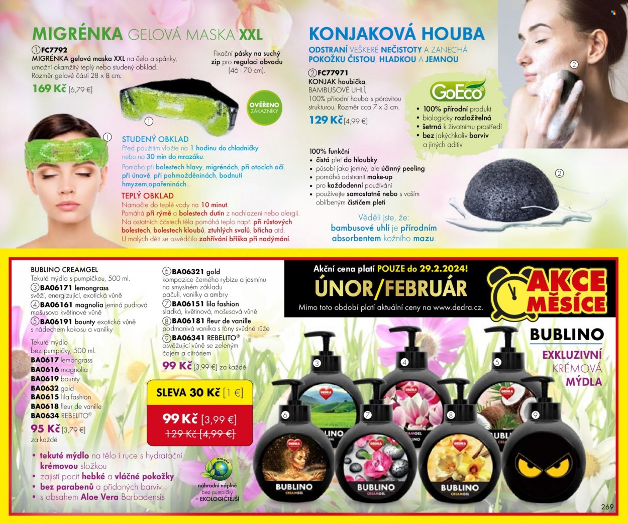 thumbnail - Leták Dedra - 19.1.2024 - 19.4.2024 - Produkty v akcii - tekuté mydlo, mydlo, pleťový peeling, gélová maska, make-up. Strana 69.