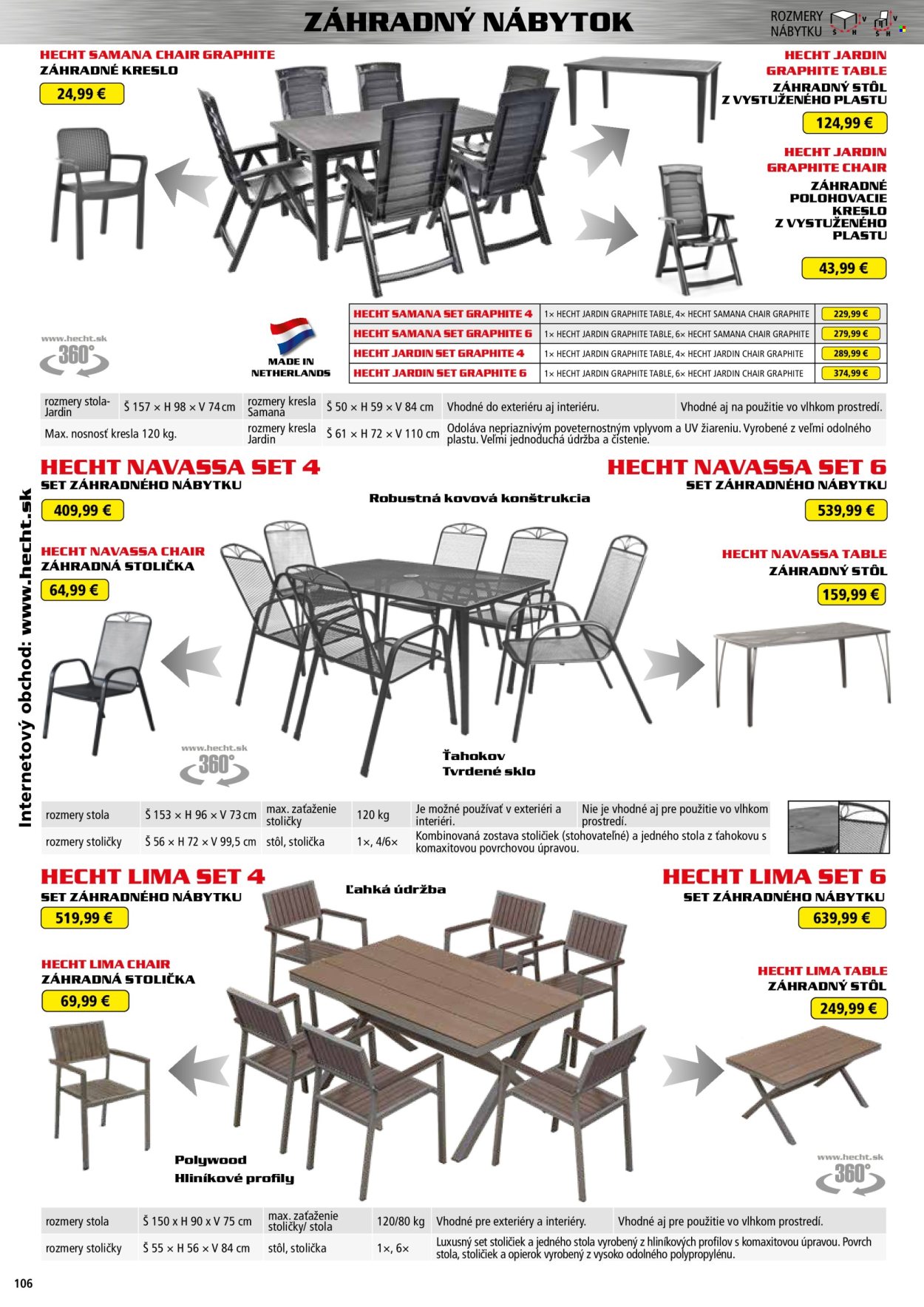 thumbnail - Leták Hecht - 19.2.2024 - 28.2.2025 - Produkty v akcii - Hecht, zahradný nábytok, stôl, záhradný stôl, stolička, kreslo, polohovacie kreslo, záhradná stolička. Strana 106.