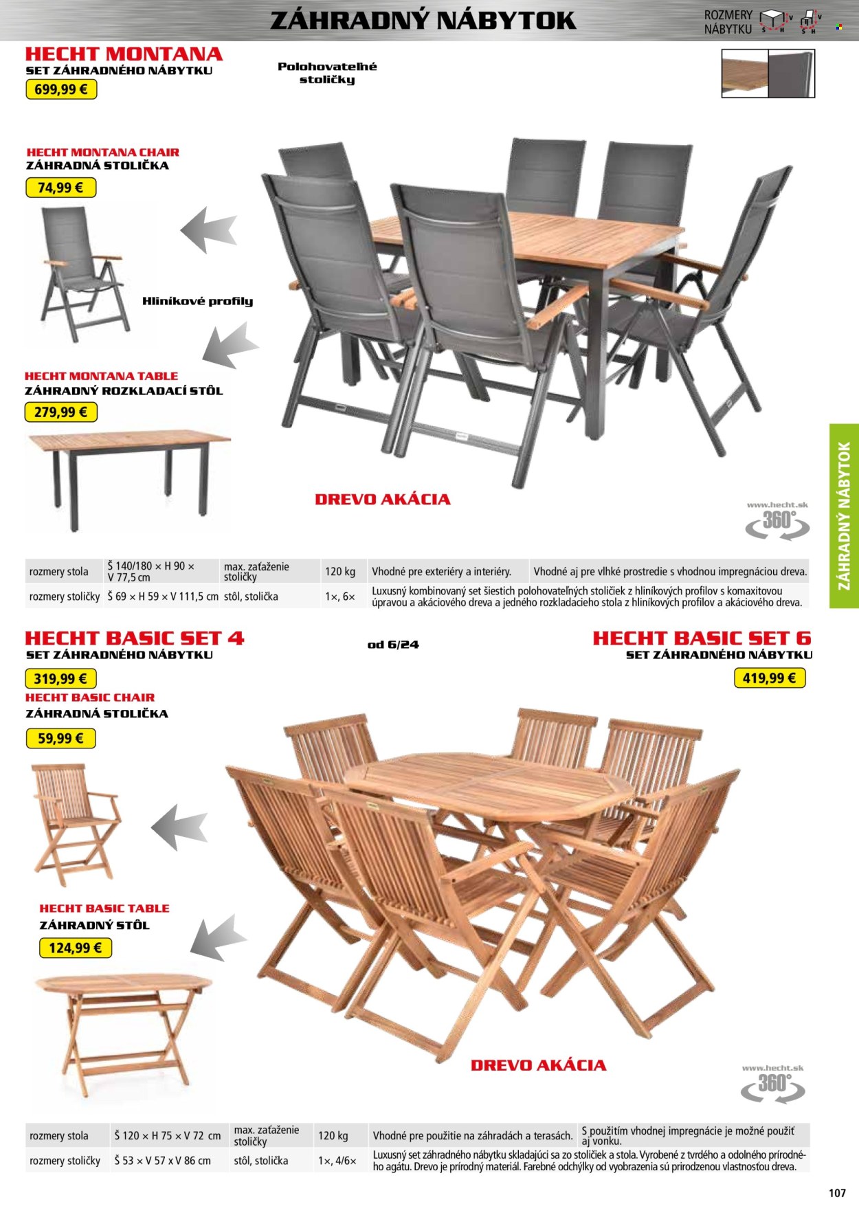 thumbnail - Leták Hecht - 19.2.2024 - 28.2.2025 - Produkty v akcii - Hecht, zahradný nábytok, stôl, záhradný stôl, stolička, záhradná stolička. Strana 107.
