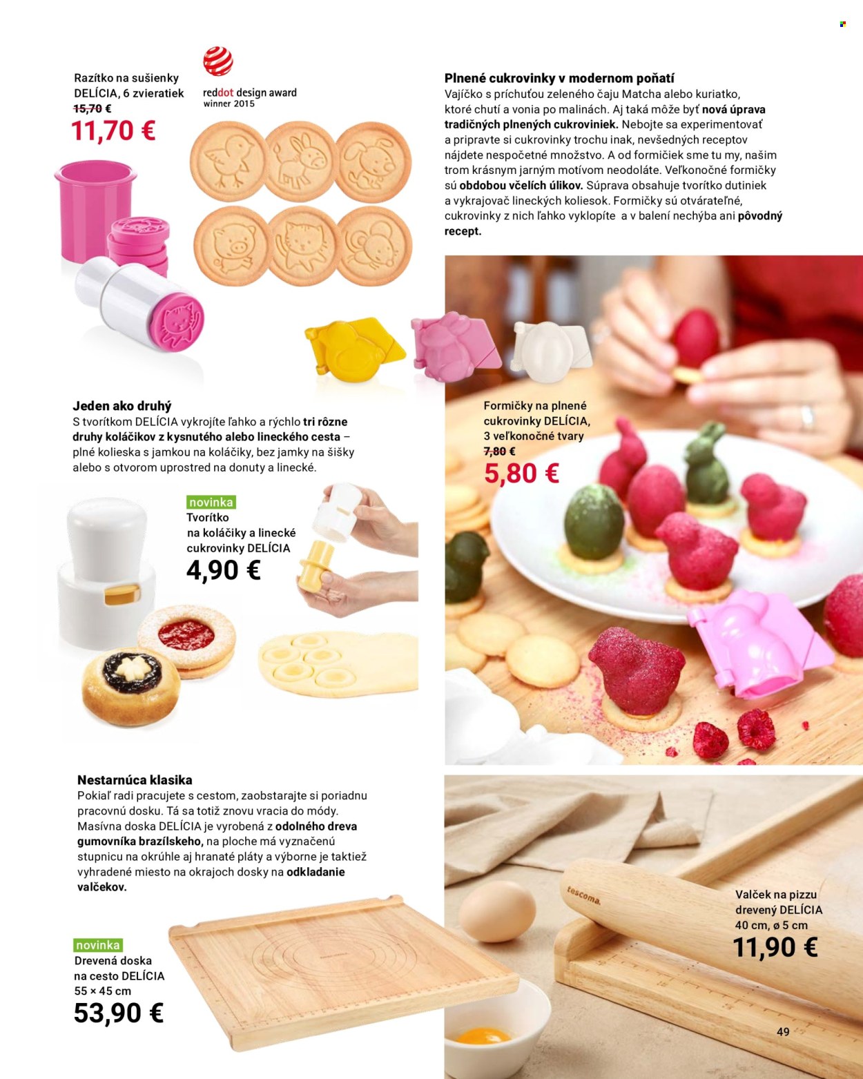 thumbnail - Leták Tescoma - Produkty v akcii - doska na cesto, formičky, razítko na sušienky. Strana 49.