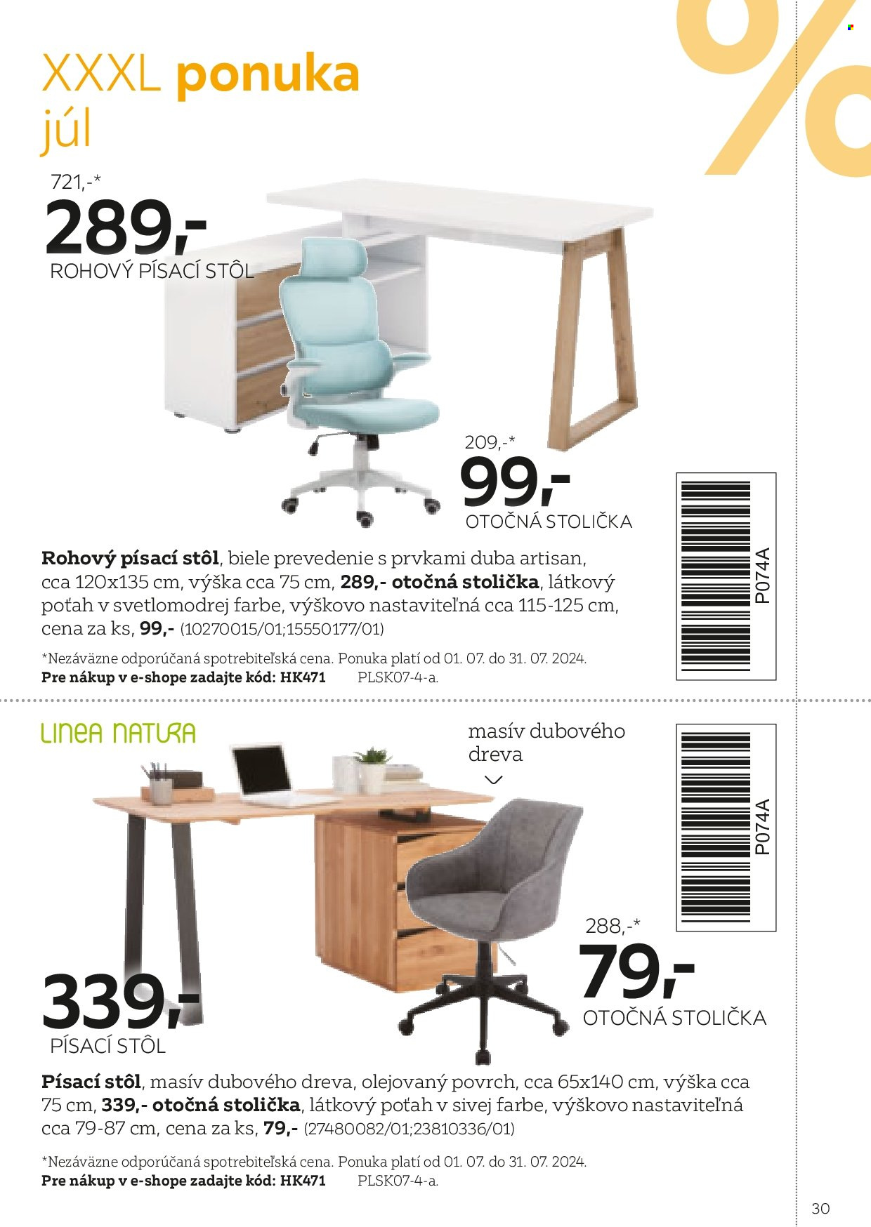 thumbnail - Leták XXXLutz - 1.2.2024 - 31.7.2024 - Produkty v akcii - stôl, stolička, otáčacia stolička, písací stôl, kancelárske kreslo. Strana 30.