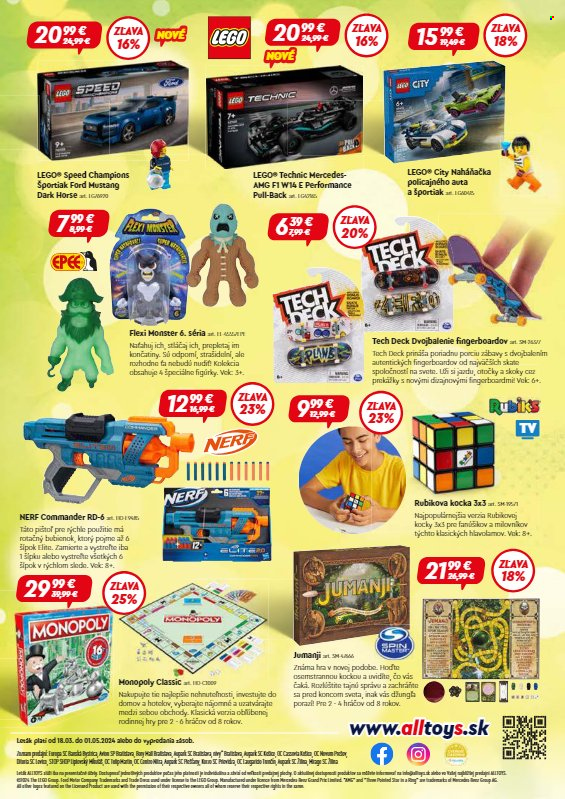 thumbnail - Leták Alltoys - 18.3.2024 - 1.5.2024 - Produkty v akcii - Fa, pištoľ, LEGO, Nerf, Monopoly, stolová hra, LEGO Speed. Strana 4.