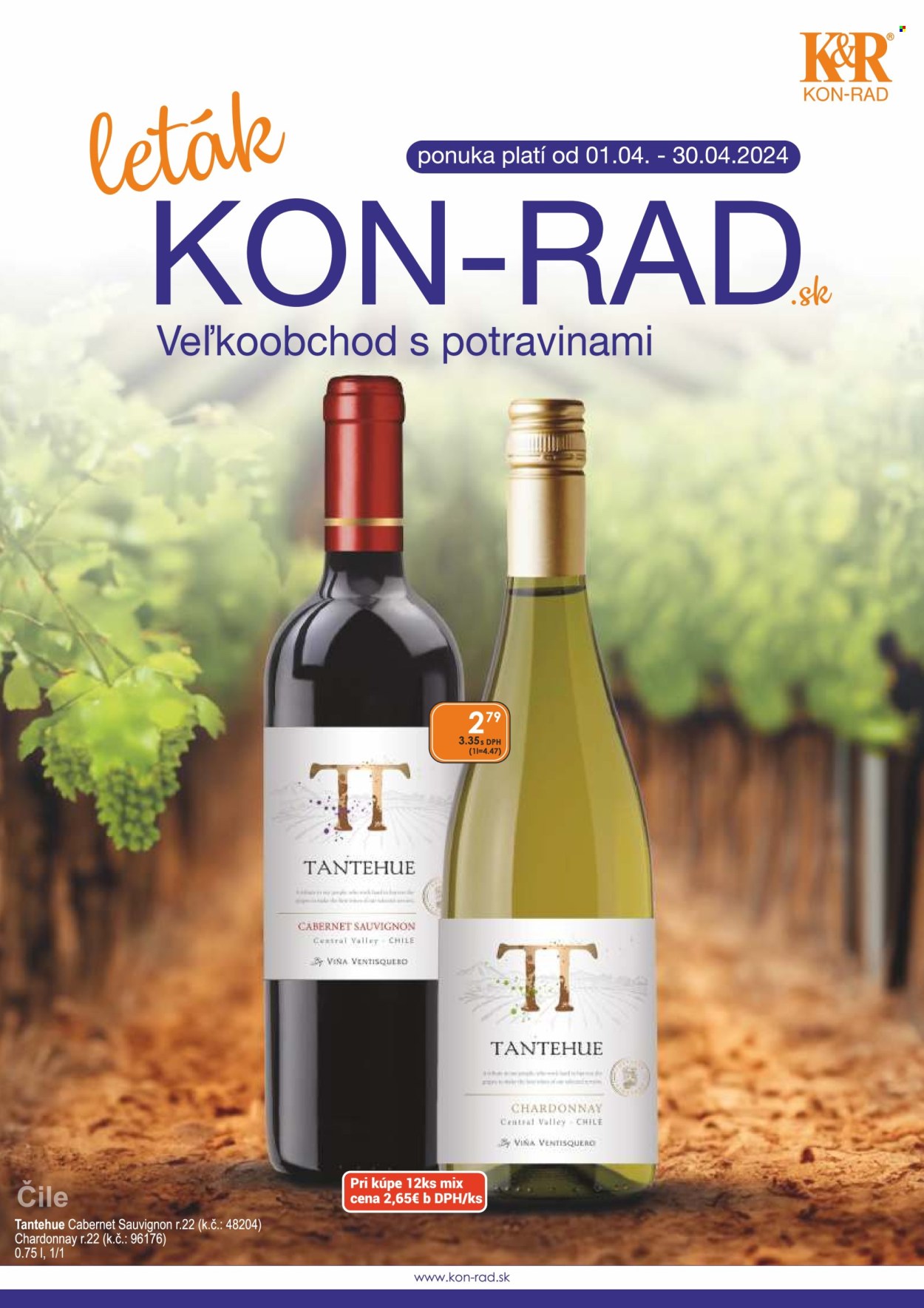 thumbnail - Leták KON-RAD - 1.4.2024 - 30.4.2024 - Produkty v akcii - biele víno, víno, Chardonnay, Cabernet Sauvignon, alkohol. Strana 1.