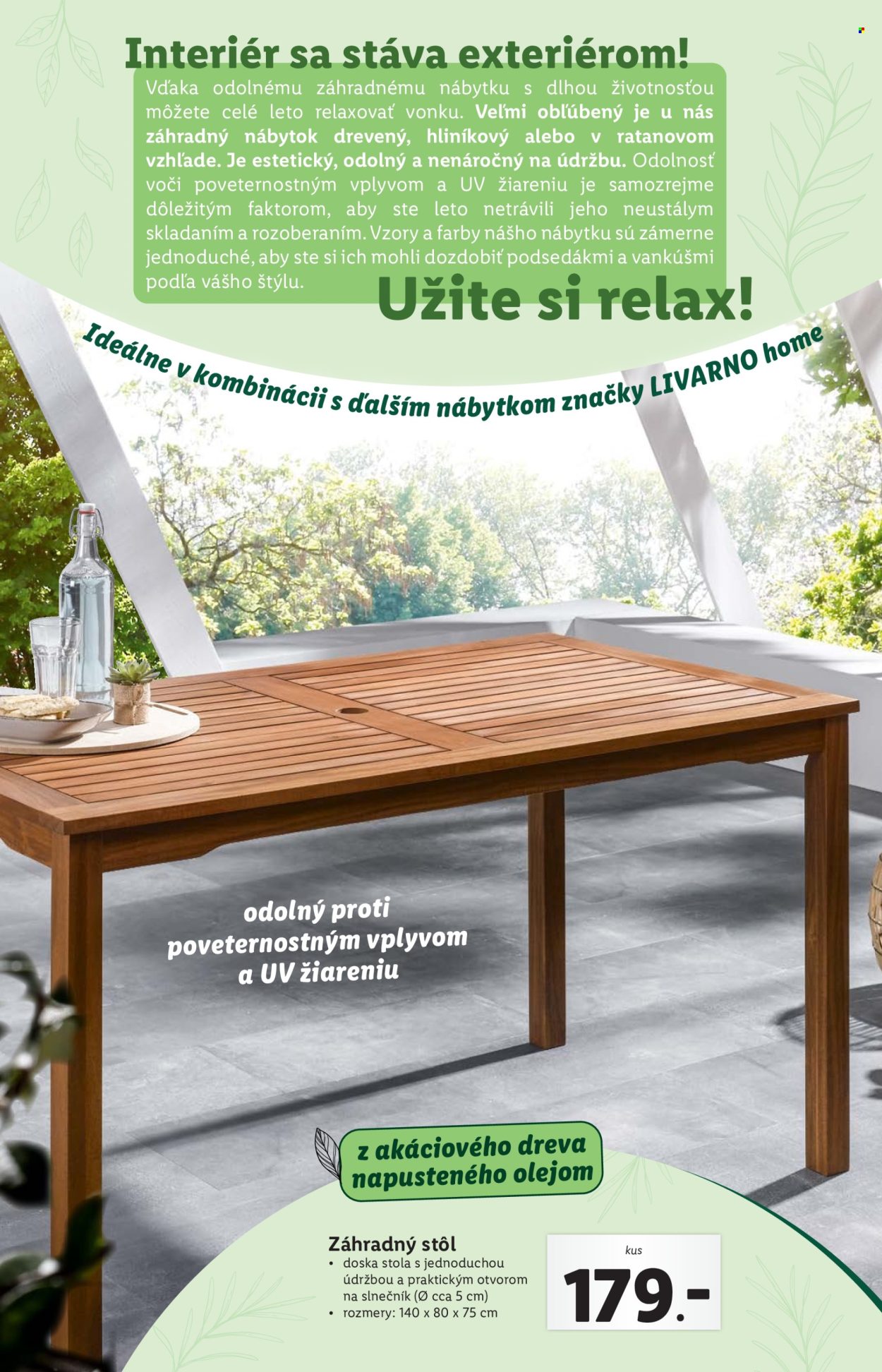 thumbnail - Leták Lidl - Produkty v akcii - sladké pečivo, Relax, šťava, stôl, zahradný nábytok, záhradný stôl. Strana 9.