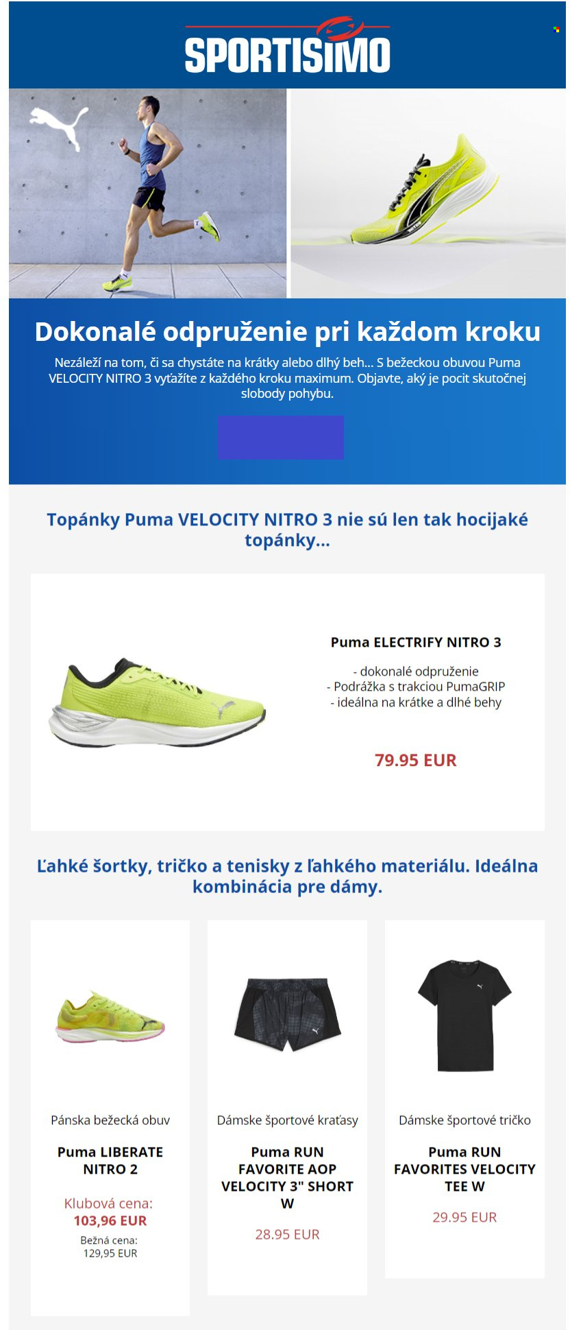 thumbnail - Leták Sportisimo - 1.4.2024 - 30.4.2024 - Produkty v akcii - Puma, šortky, tričko, běžecká obuv, tenisky, topánky, dámska obuv. Strana 1.