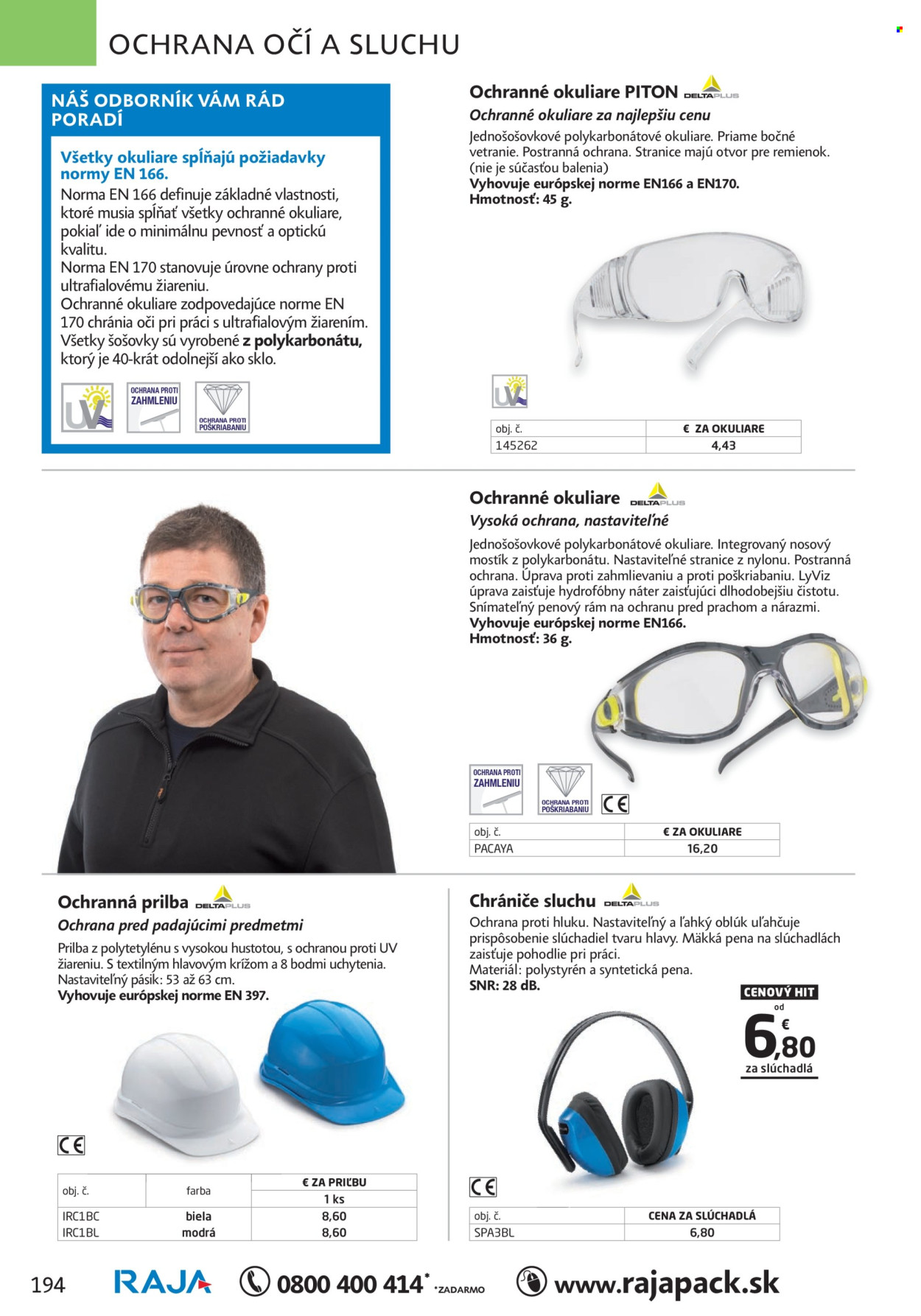 thumbnail - Leták RAJA - Produkty v akcii - okuliare, ochranné okuliare, ochranná prilba, ochranné slúchadlá. Strana 214.