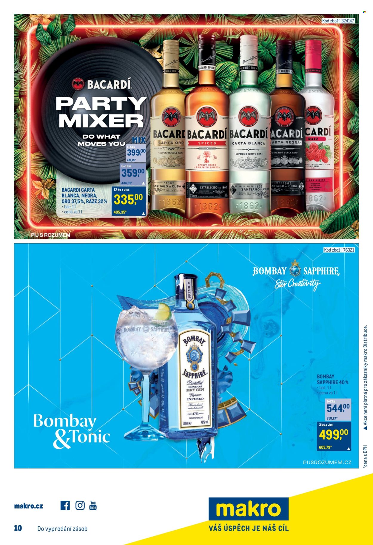 thumbnail - Leták Metro - 24.4.2024 - 7.5.2024 - Produkty v akcii - tonic, alkohol, rum, gin, Bacardi, PARTY, Familia, Bombay Sapphire, mixér. Strana 26.