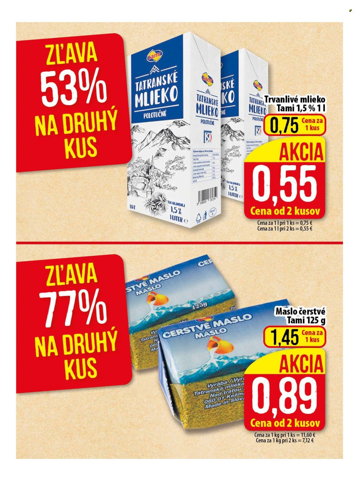 thumbnail - Leták Klas - 29.4.2024 - 5.5.2024 - Produkty v akcii - Tami, mlieko, trvanlivé mlieko, polotučné mlieko, maslo. Strana 10.