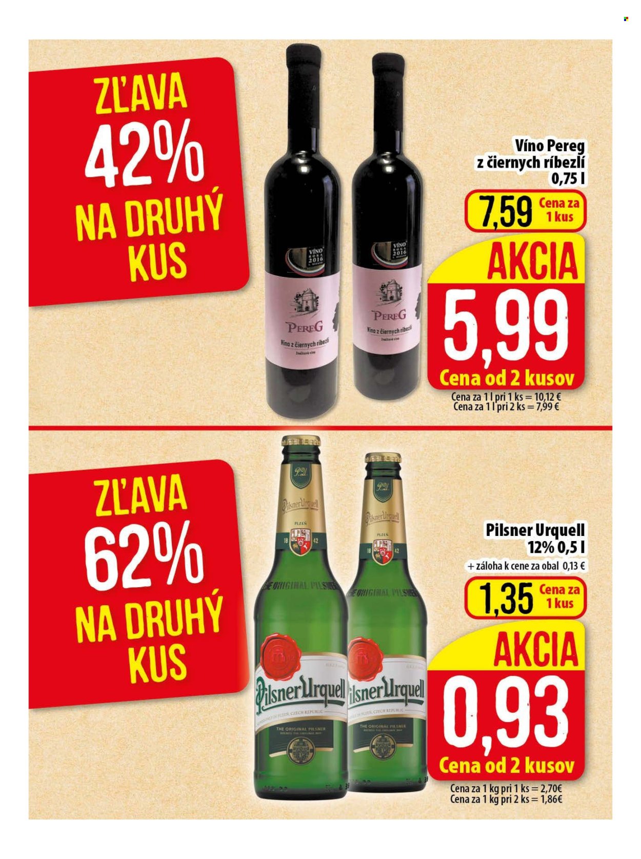 thumbnail - Leták Klas - 29.4.2024 - 5.5.2024 - Produkty v akcii - ríbezľové víno, víno, alkohol, Pilsner Urquell, pivo. Strana 13.