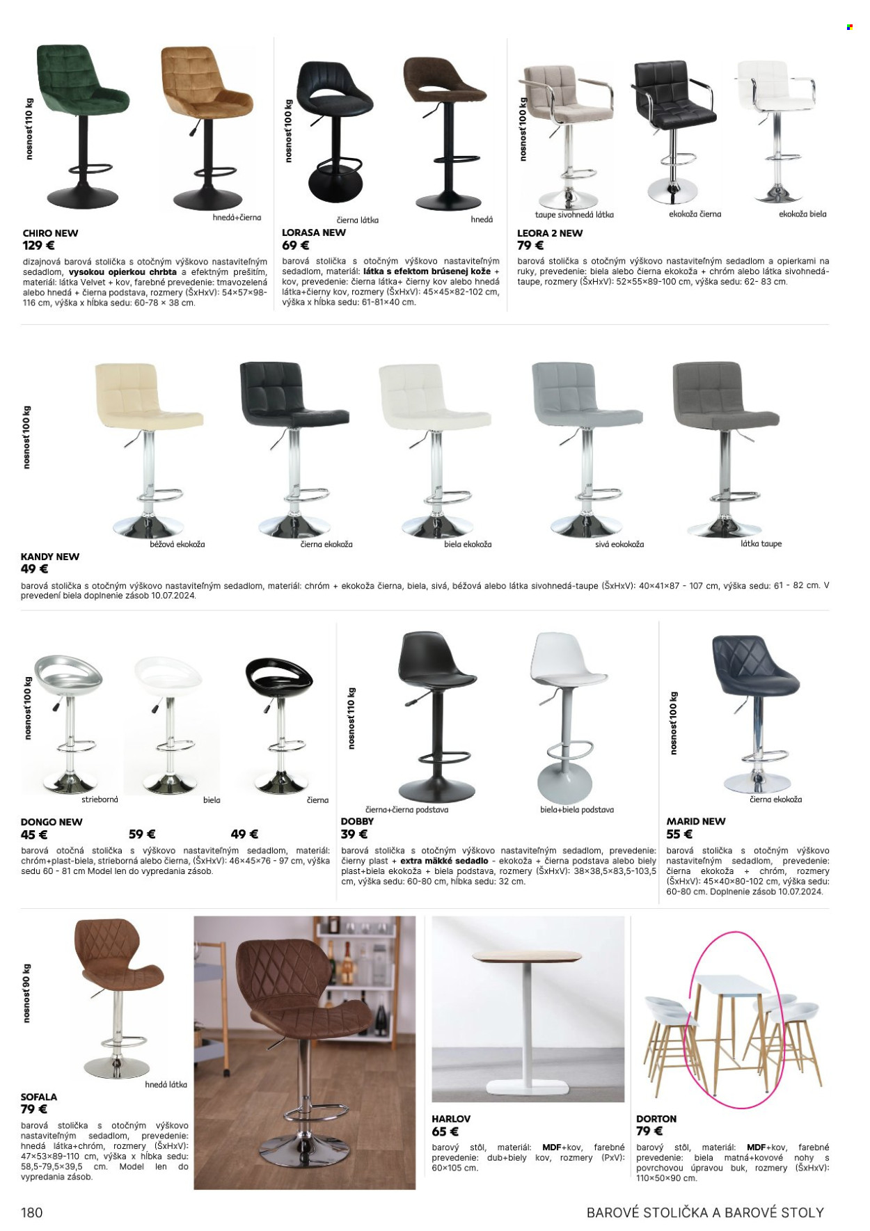 thumbnail - Leták Kondela - 25.5.2024 - 31.12.2025 - Produkty v akcii - stôl, barový stôl, barová stolička, stolička, otáčacia stolička, kancelárske kreslo. Strana 180.