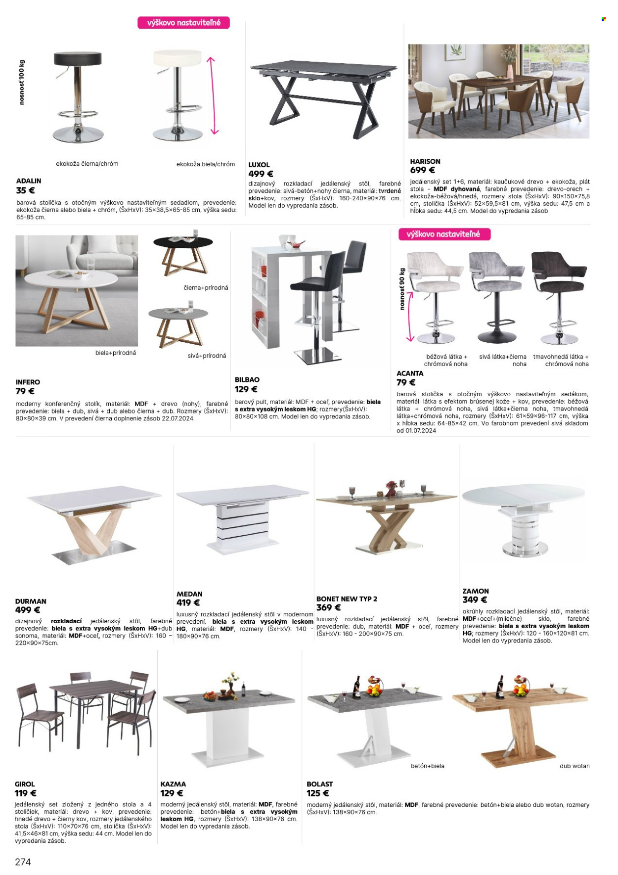 thumbnail - Leták Kondela - 25.5.2024 - 31.12.2025 - Produkty v akcii - jedálenská súprava, jedálenský stôl, stôl, barový pult, barová stolička, stolička, konferenčný stolík. Strana 274.