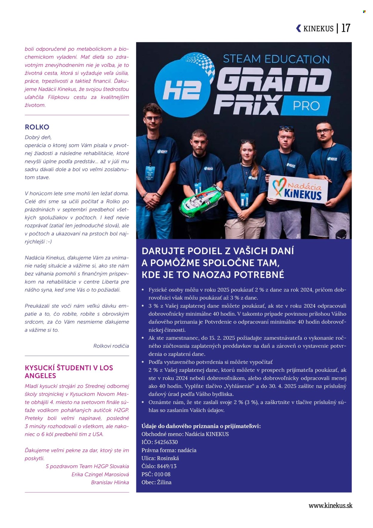 Leták Kinekus. Strana 1