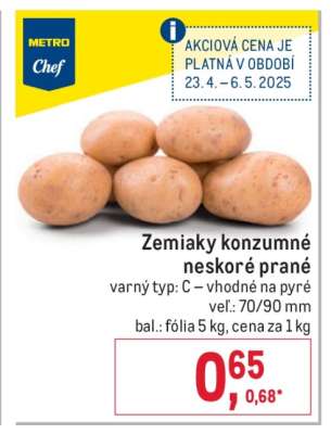 Zemiaky konzumné neskoré prané