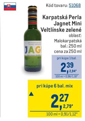 Karpatská Perla Jagnet Mini Veltlínske zelené