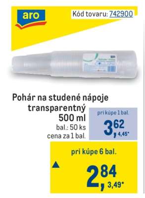 Pohár na studené nápoje transparentný 500 ml