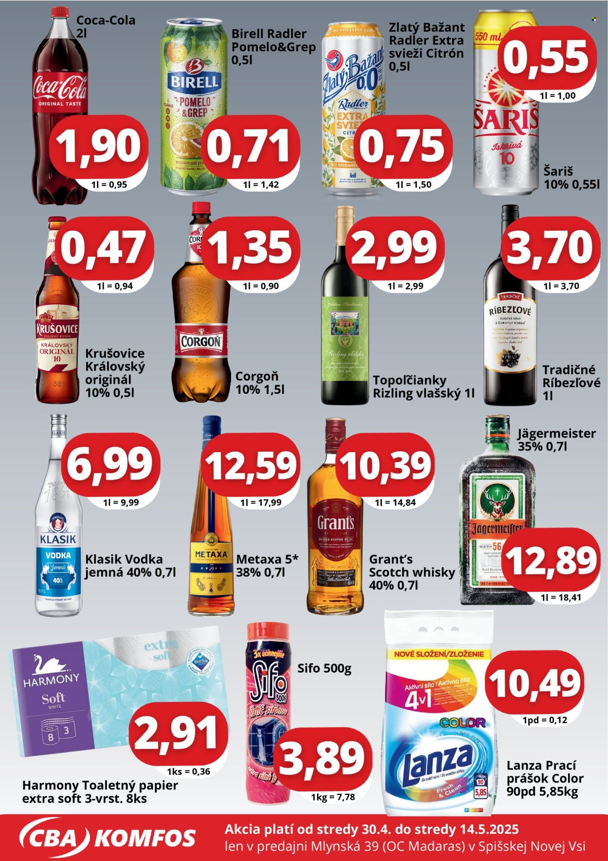 Leták CBA Komfos - 30.4.2025 - 14.5.2025. Strana 1