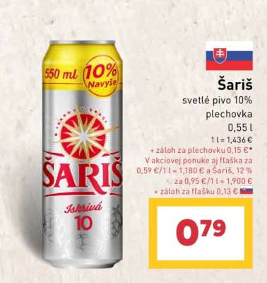 Šariš svetlé pivo 10% plechovka