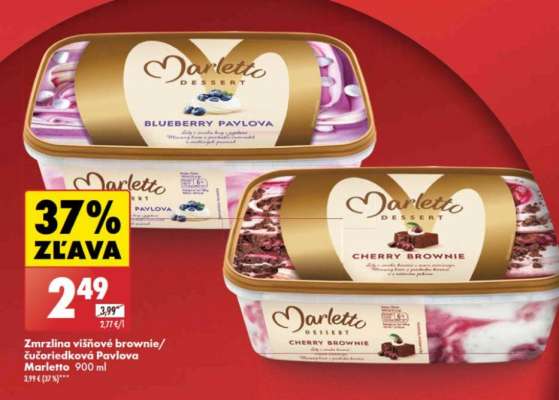 Zmrzlina višňové brownie/čučoriedková Pavlova Marletto - 900 ml