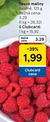 Tesco maliny balené, 125 g
