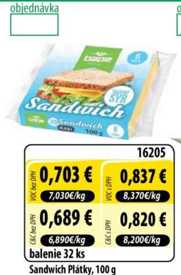 Sandwich Plátky, 100 g