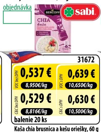 Kaša chia brusnica a kešu oriešky, 60 g