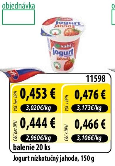 Jogurt nízkotučný jahoda, 150 g