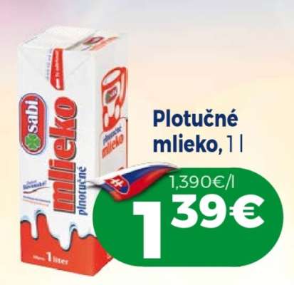 Plnotučné mlieko, 1 l