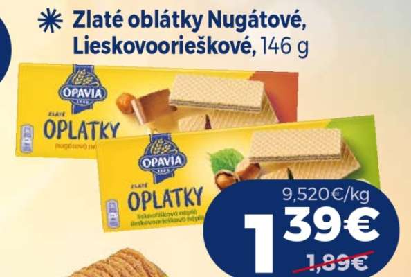 Zlaté oblátky Nugátové, Lieskovoorieškové, 146 g