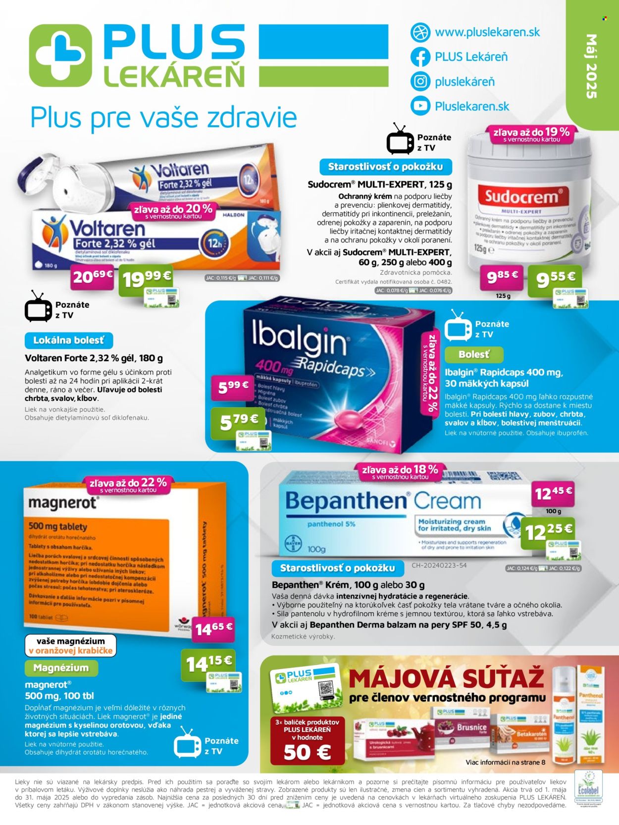Leták Plus lekáreň - 1.5.2025 - 31.5.2025. Strana 1
